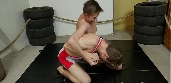  Thin twinks wrestle before sucking and riding